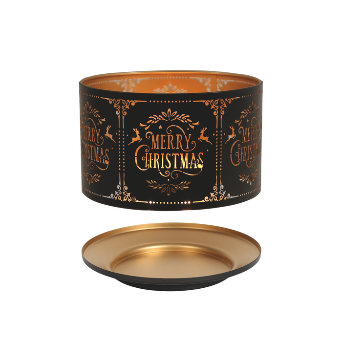 Aroma Black Silhouette Merry Christmas Candle Shade & Tray Set