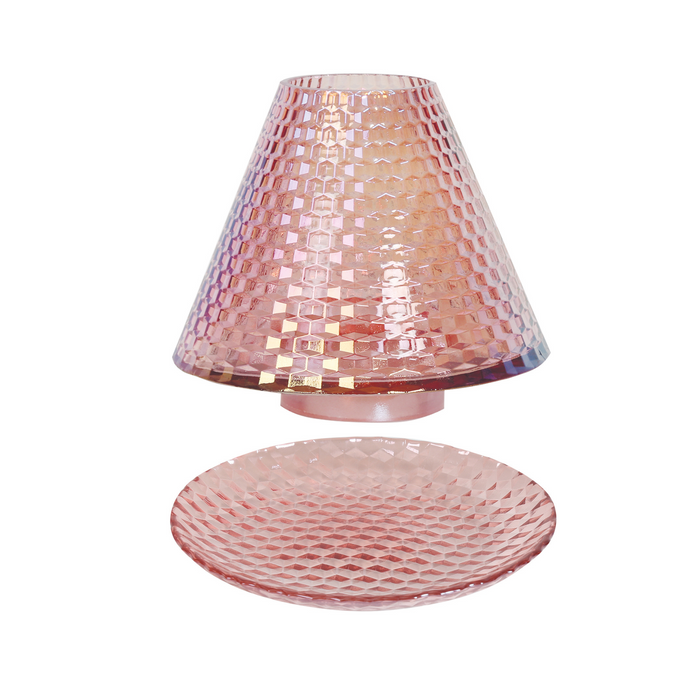 Aroma Pink Lustre Glass Candle Shade & Tray Set