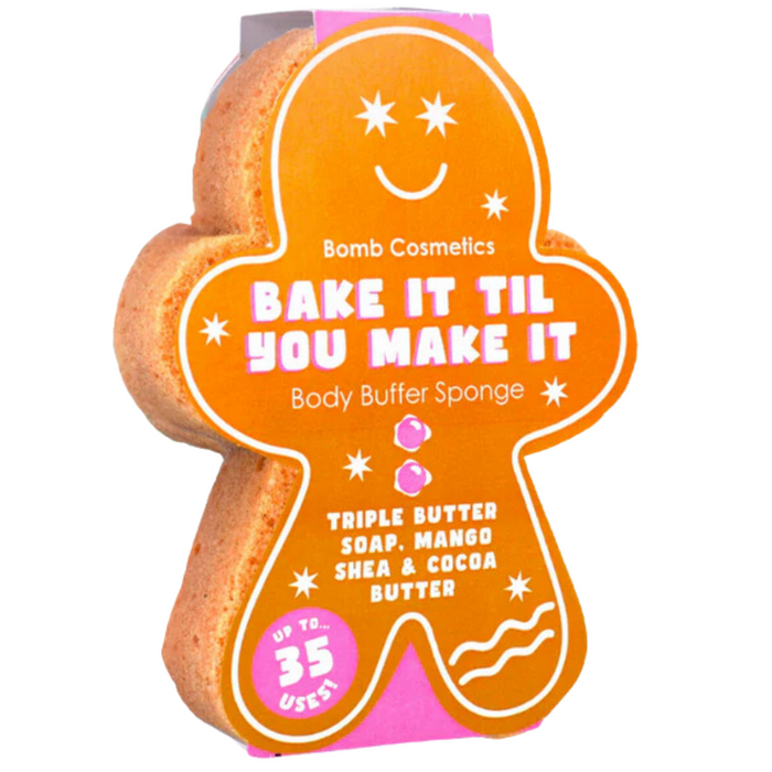 Bomb Cosmetics Gingerbread Man Bake It Til You Make It Christmas Body Buffer Soap Sponge