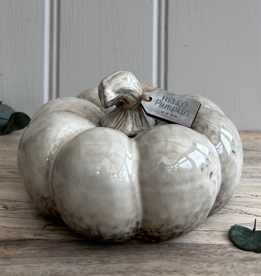 Photo of a Large Ceramic Pumpkin Ornament with Reactive White Glaze - 14cm from Little House of Fragrance