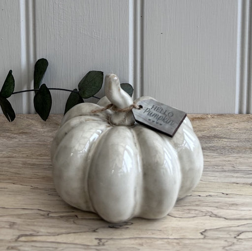 Photo of a Small Ceramic Pumpkin Ornament with Reactive White Glaze - 10cm from Little House of Fragrance