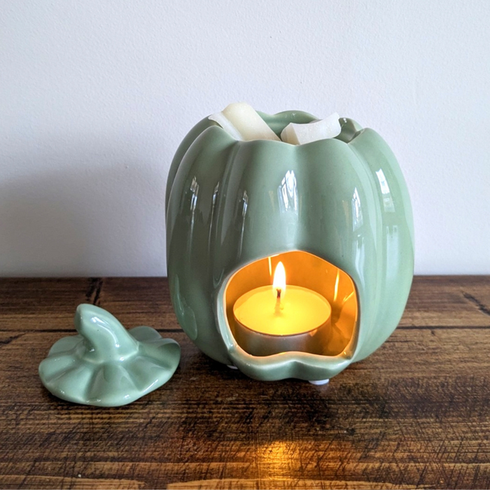 Ceramic Pumpkin Wax Melt Burner with Lid