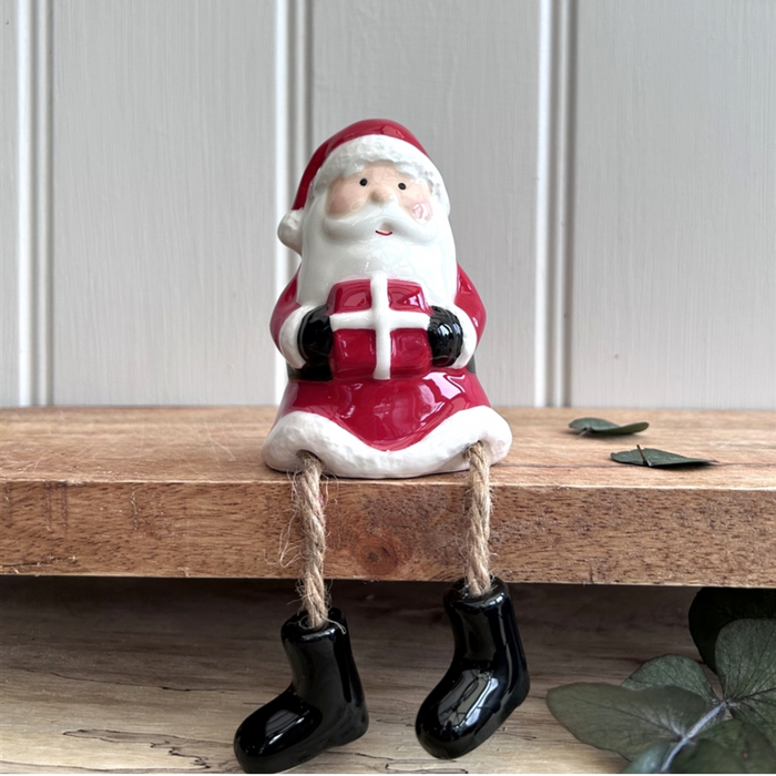 Ceramic Dangly Legged Sitting Father Christmas Decoration