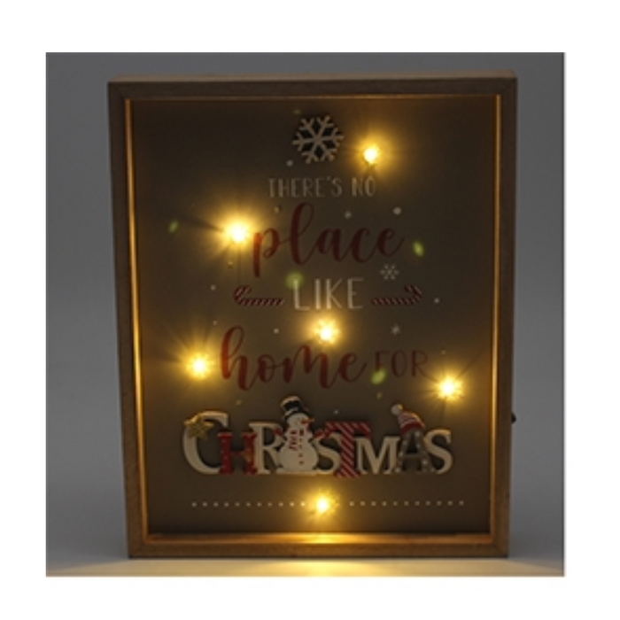 Christmas Wooden Framed Plaque With LED Lights Decoration